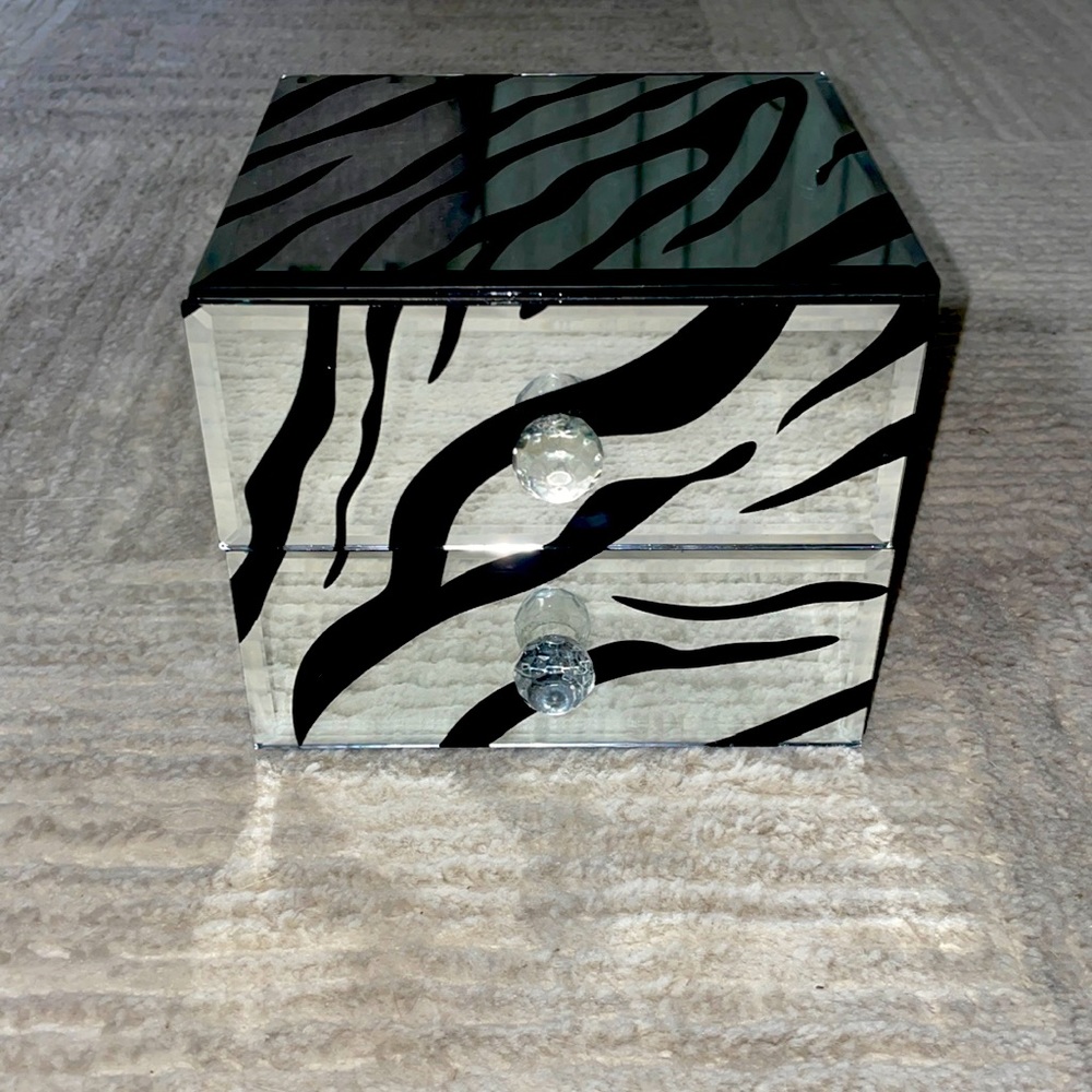 Zebra Mirrored Jewelry Box with Drawers!